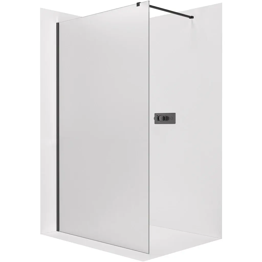 Sprchová zástěna Walk-in Onyx Cube L/P - 8 mm - hranatá vzpěra - černá matná, mléčné sklo - 160x200 cm