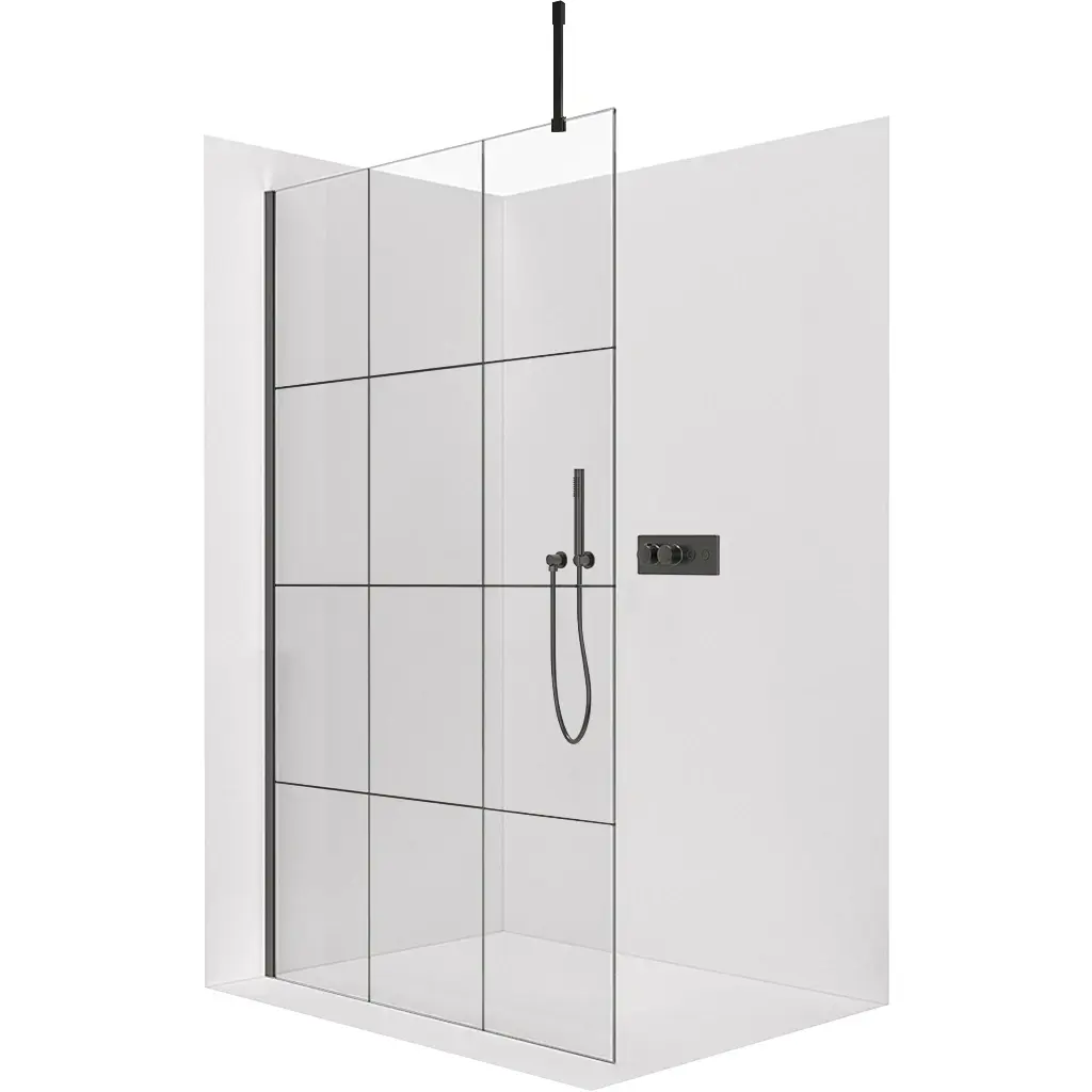 CERANO Sprchová zástěna Walk-in Onyx Top Cube L/P 8 mm hranatá vzpěra černá matná, industriální sklo 160x200  CER-8050BD7005