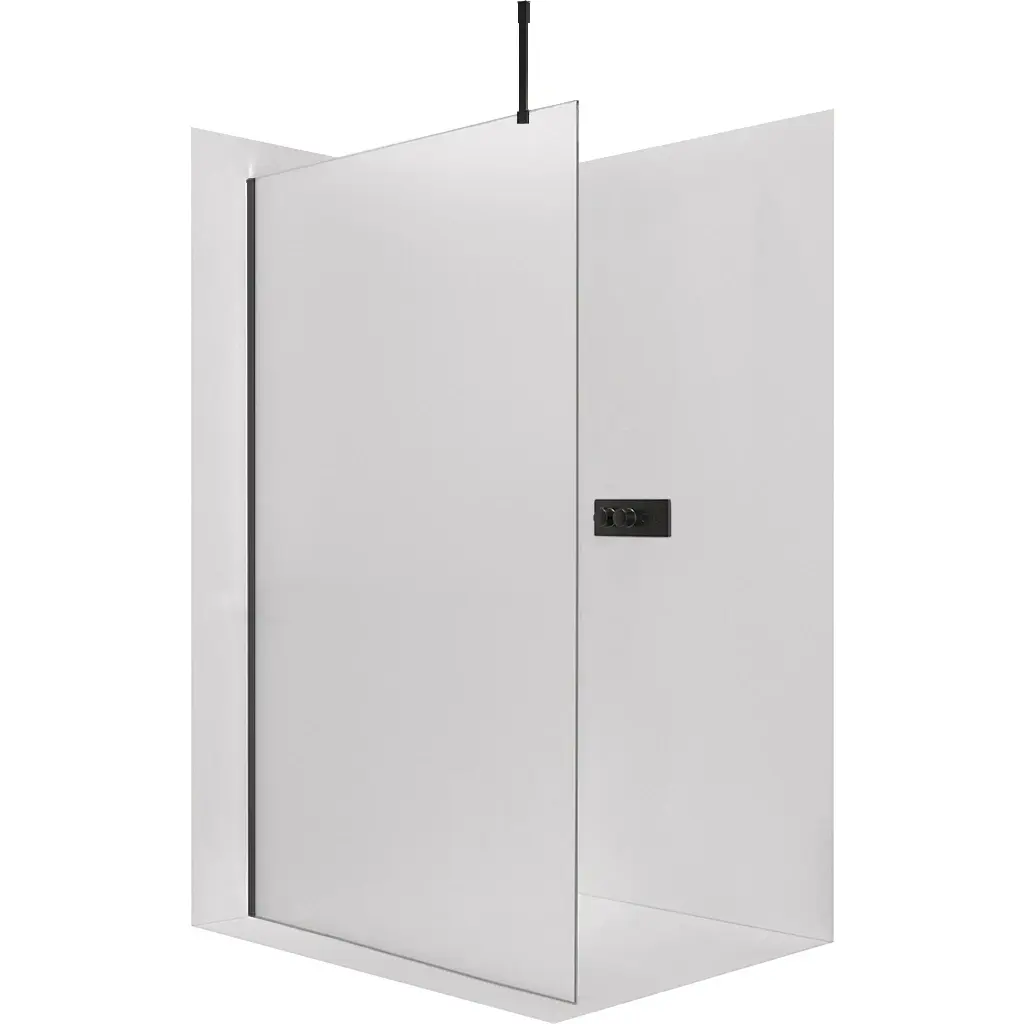 CERANO Sprchová zástěna Walk-in Onyx Top Cube L/P 8 mm hranatá vzpěra černá matná, mléčné sklo 90x200 CER-8050BD7018