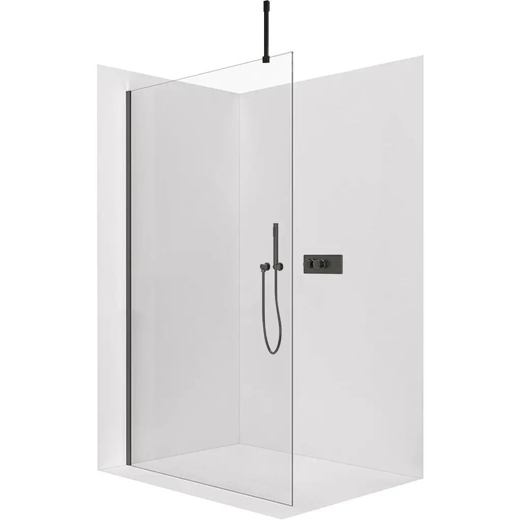CERANO Sprchová zástěna Walk-in Onyx Top Cube L/P 8 mm hranatá vzpěra černá matná, transparentní sklo 130x200 CER-8050BD7034