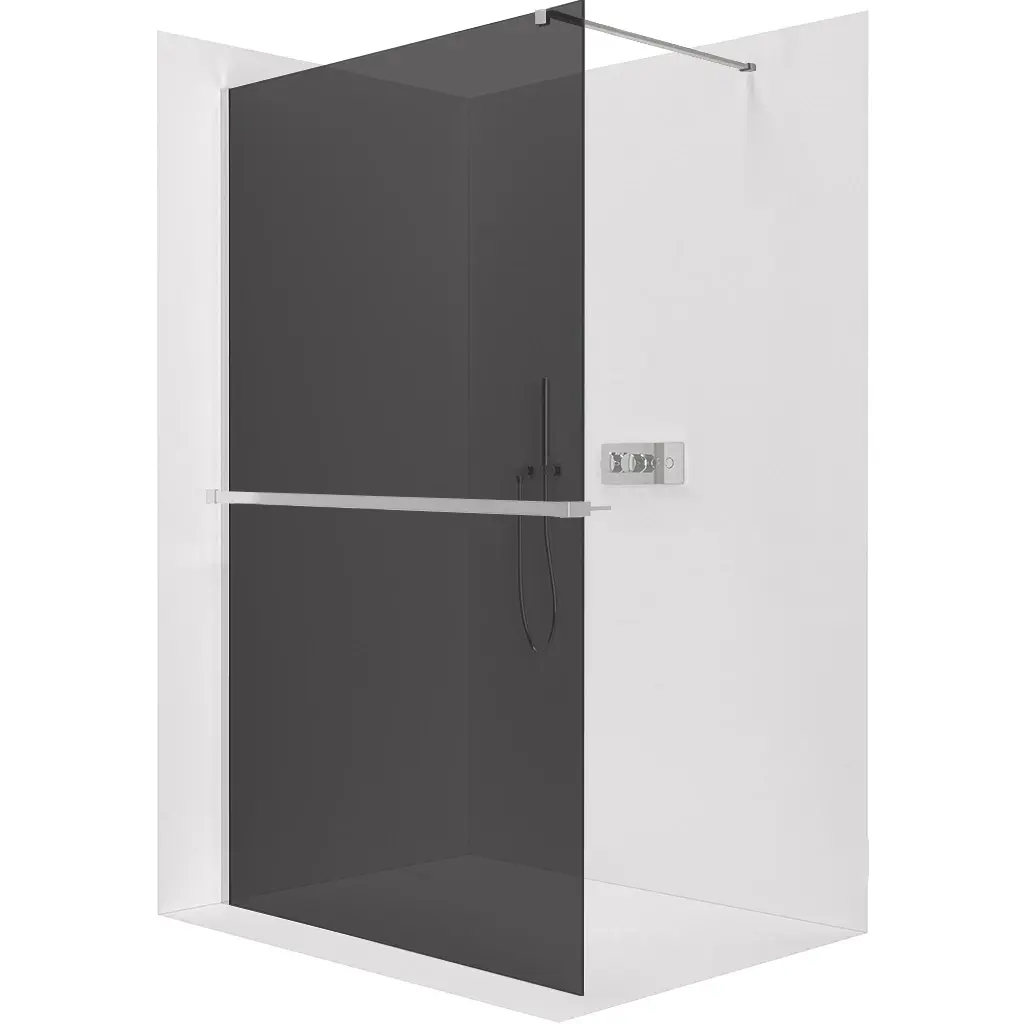 CERANO Sprchová zástěna Walk-in Onyx Cube L/P 10 mm hranatá vzpěra + polička/držák na ručníky chrom, grafitové sklo 90x200  CER-8050BD710490