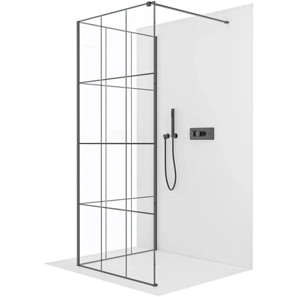 CERANO Sprchová zástěna Walk-in Onyx Corner Cube L/P 8 mm hranatá vzpěra černá matná, industriální sklo 140x110x200  CER-8050BD711752