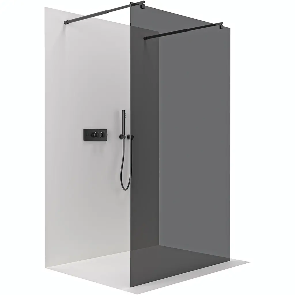 Sprchová zástěna Walk-in Onyx Duo L/P - 10 mm - kulatá vzpěra - černá matná, grafitové sklo - 140x200 cm