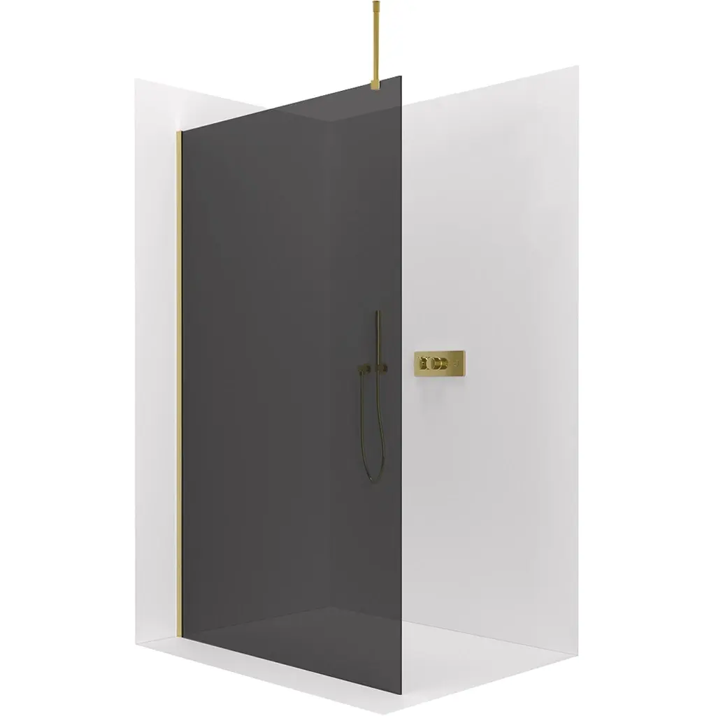 Sprchová zástěna Walk-in Onyx Top Round L/P - 8 mm - kulatá vzpěra - zlatá, grafitové sklo - 30x200 cm