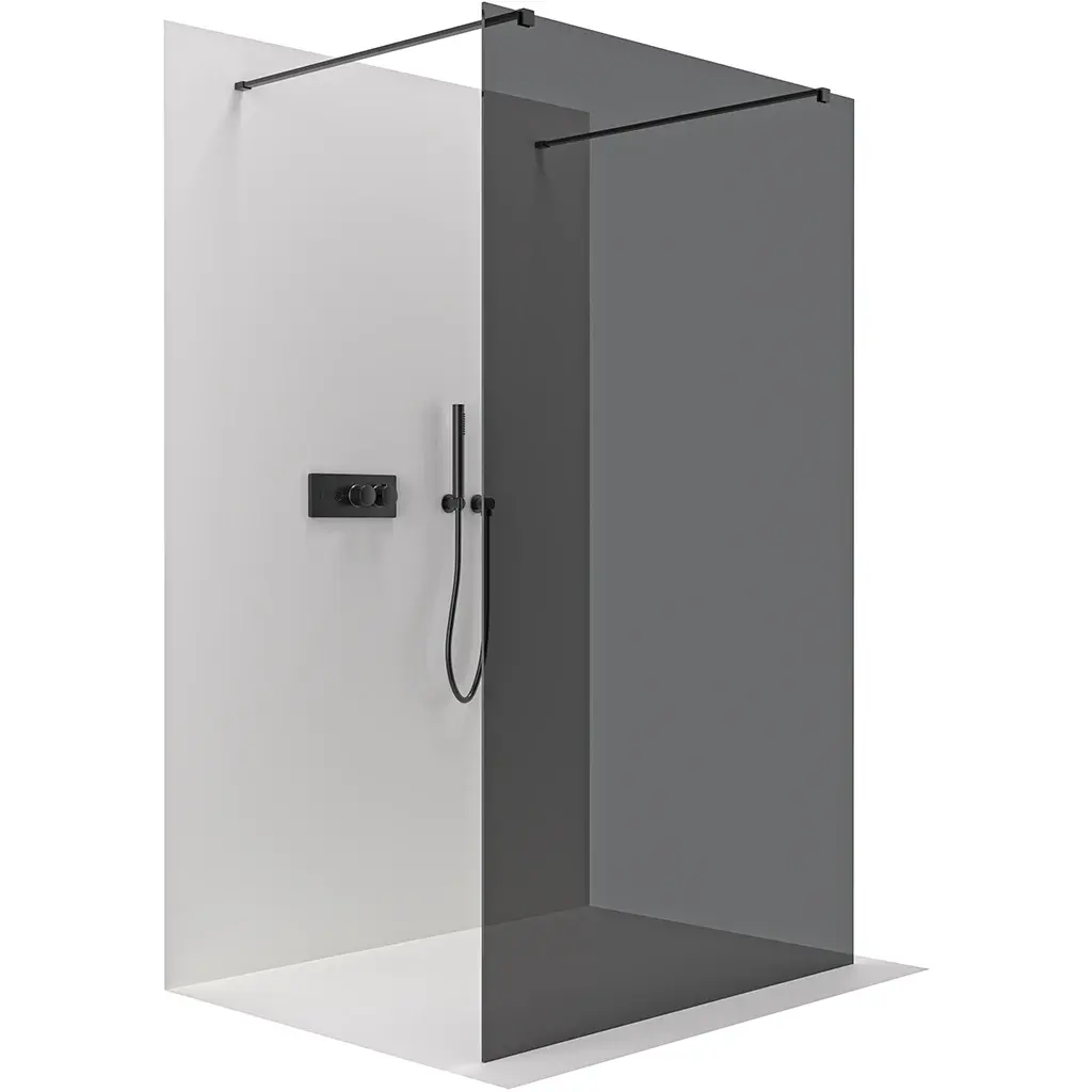 Sprchová zástěna Walk-in Onyx Duo L/P - 10 mm - hranatá vzpěra - černá matná, grafitové sklo - 130x200 cm