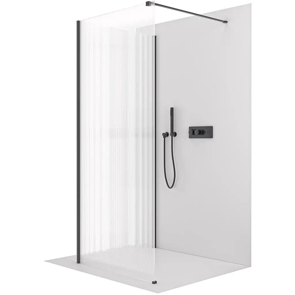 CERANO Sprchová zástěna Walk-in Onyx Corner Cube L/P 8 mm hranatá vzpěra černá matná, rýhované sklo 120x120x200  CER-8050BD7399
