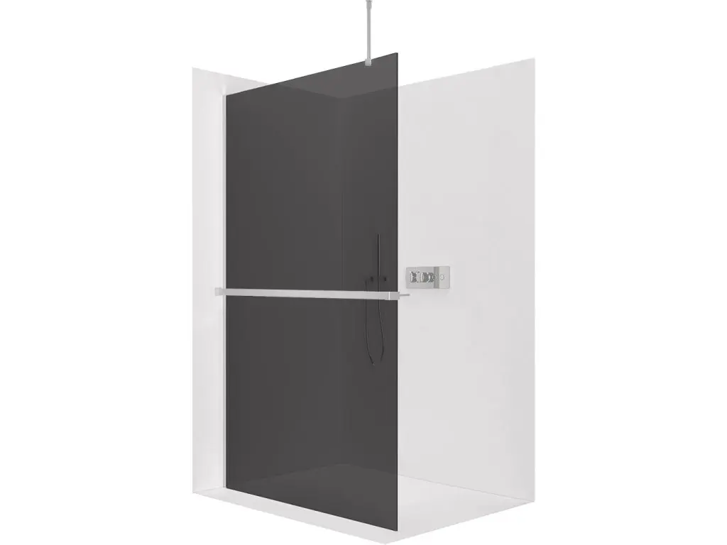 CERANO Sprchová zástěna Walk-in Onyx Top Round L/P 10 mm kulatá vzpěra + polička/držák na ručníky chrom, grafitové sklo 160x200  CER-8050BD785919