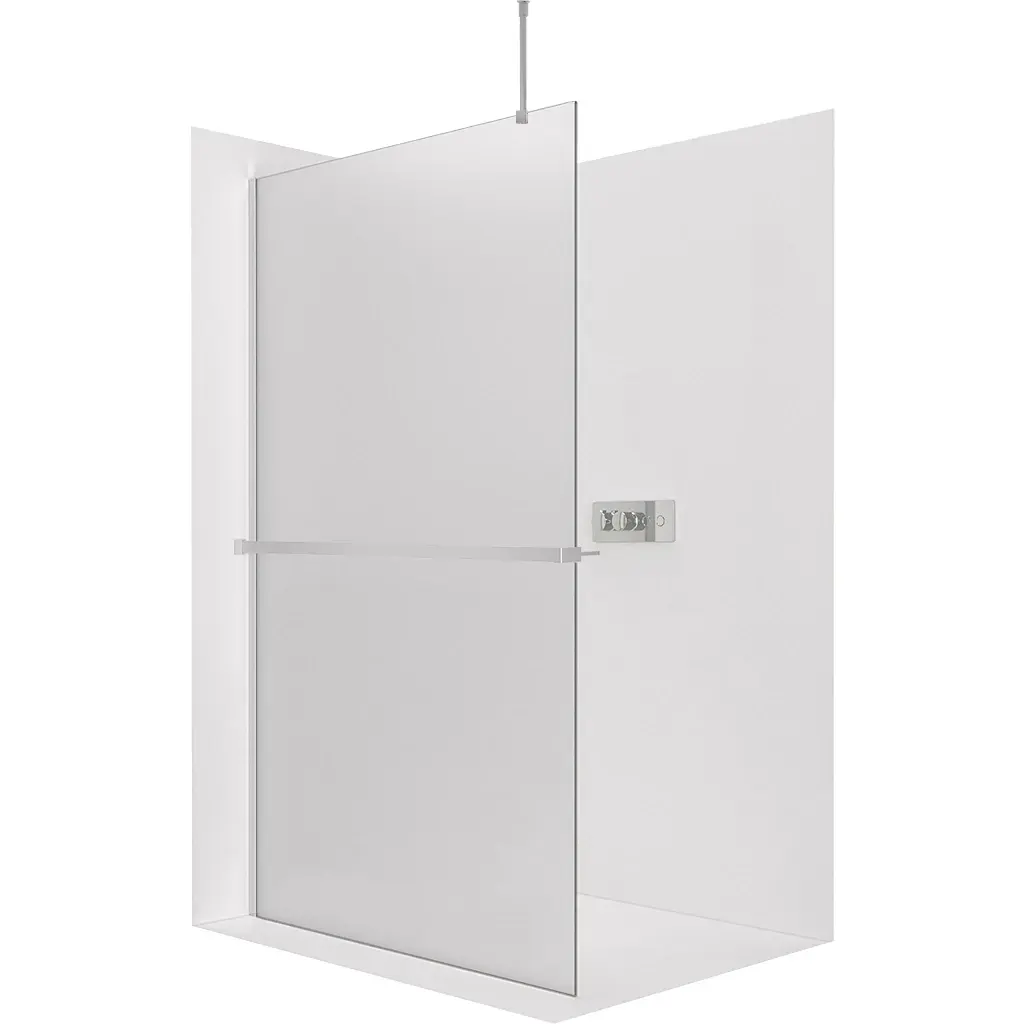 Sprchová zástěna Walk-in Onyx Top Round L/P - 8 mm - kulatá vzpěra + polička/držák na ručníky - chrom, mléčné sklo - 30x200 cm