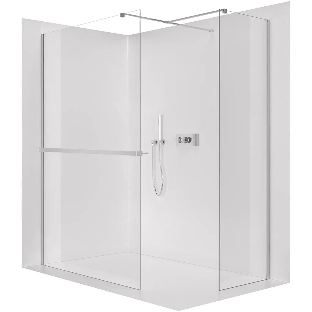 CERANO Sprchová zástěna Walk-in Onyx T L/P 8 mm hranatá vzpěra + polička/držák na ručníky chrom, transparentní sklo 90x30x200 CER-8050BD80234