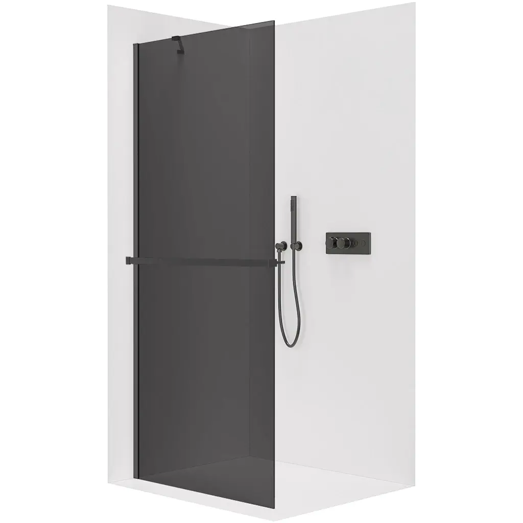 CERANO Sprchová zástěna Walk-in Onyx Y L/P 10 mm + polička/držák na ručníky černá matná, grafitové sklo 150x200 CER-8050BD8553
