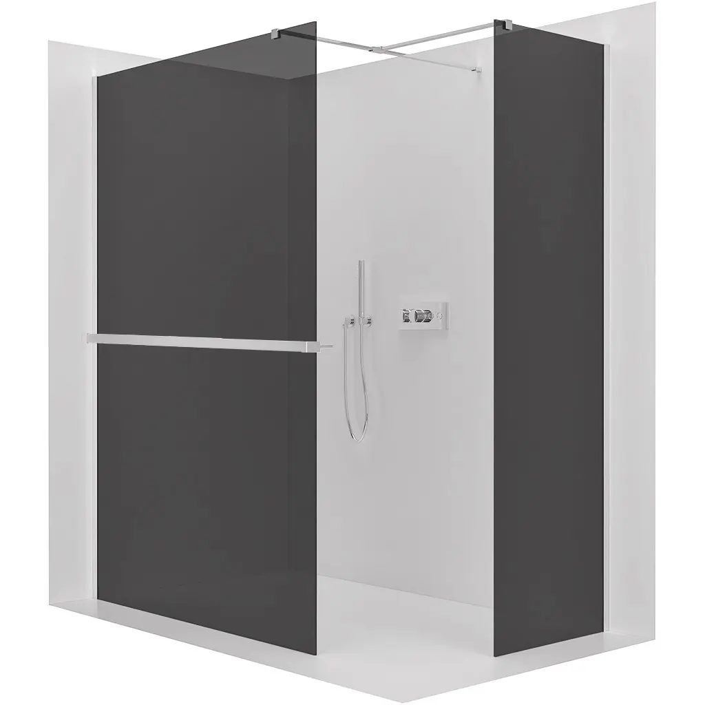 CERANO Sprchová zástěna Walk-in Onyx T L/P 10 mm hranatá vzpěra + polička/držák na ručníky chrom, grafitové sklo 160x150x200  CER-8050BD9769