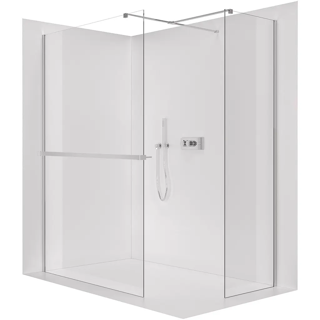 CERANO Sprchová zástěna Walk-in Onyx T L/P 10 mm hranatá vzpěra + polička/držák na ručníky chrom, transparentní sklo- 160x130x200  CER-8050BD9849