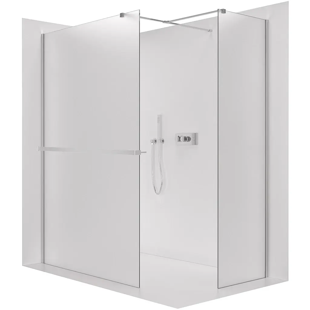 Sprchová zástěna Walk-in Onyx T L/P - 8 mm - hranatá vzpěra + polička/držák na ručníky - chrom, mléčné sklo - 110x30x200 cm