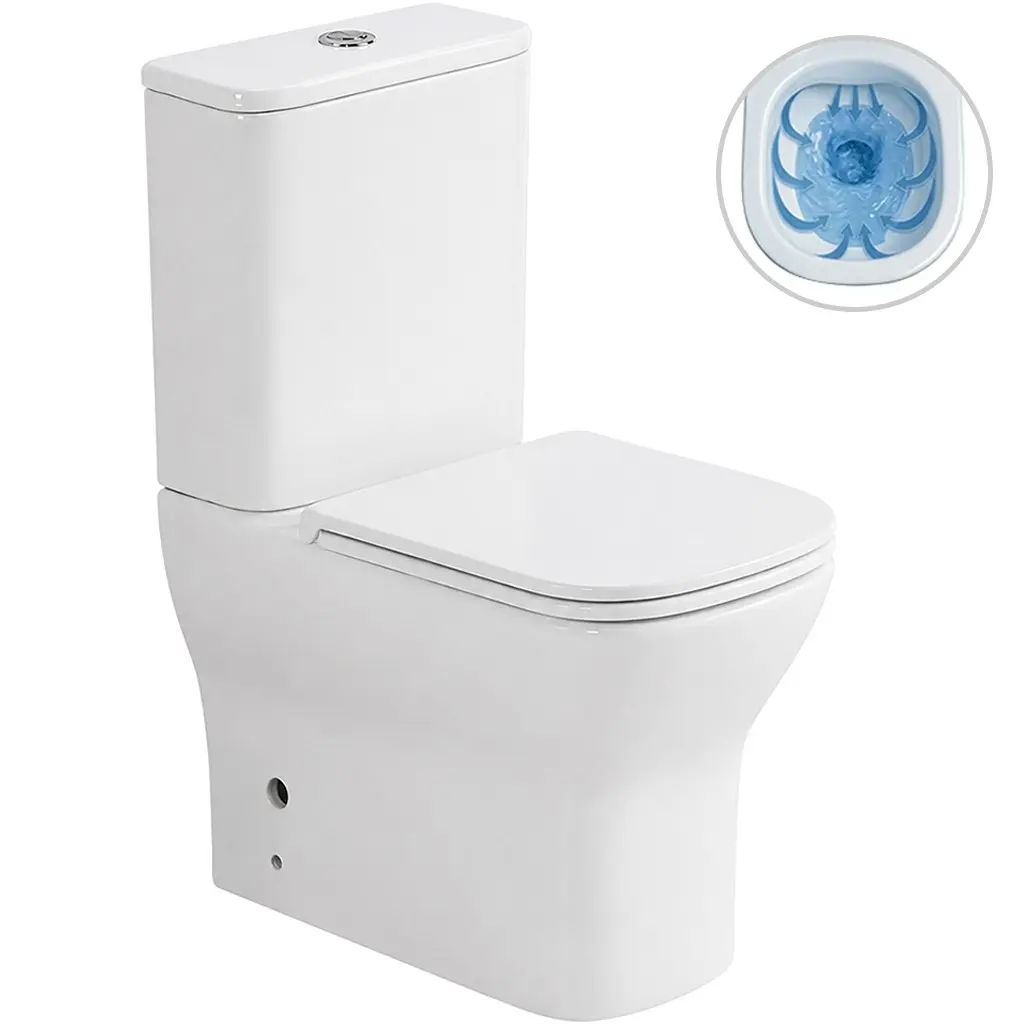 WC kombi Hugo, Rimless - bezokrajové splachování + Slim/SoftClose sedátko - spodní/zadní odpad - bílá lesklá - 63,5x35,5 cm