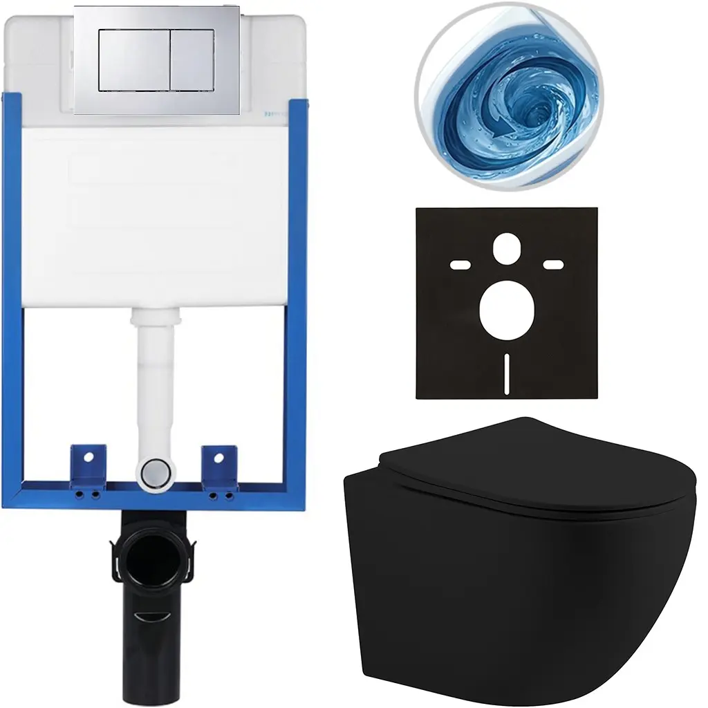 Kompletní WC set Profi/Cesso - černá matná - WC tlačítko Classic/Chrom - pro zazdění - 49x36 cm - 8050BD106