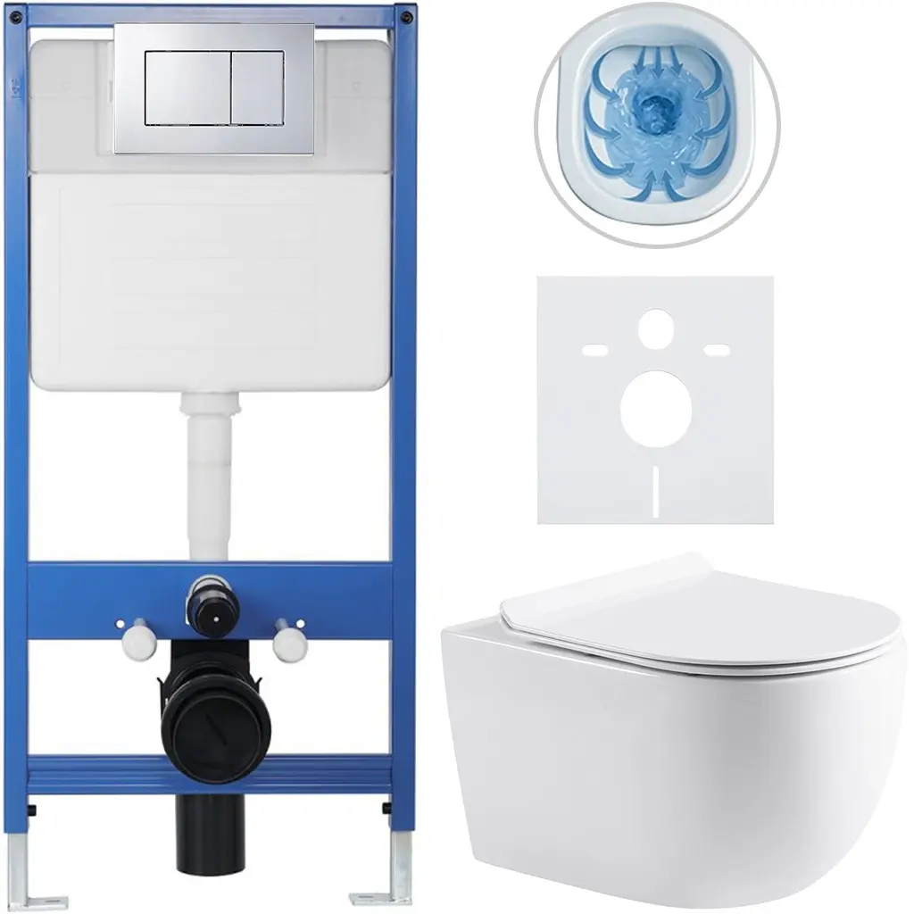 Kompletní WC set Profi/Felci - bílá lesklá - WC tlačítko Classic/Chrom - předstěnová instalace - 52,5x36 cm
