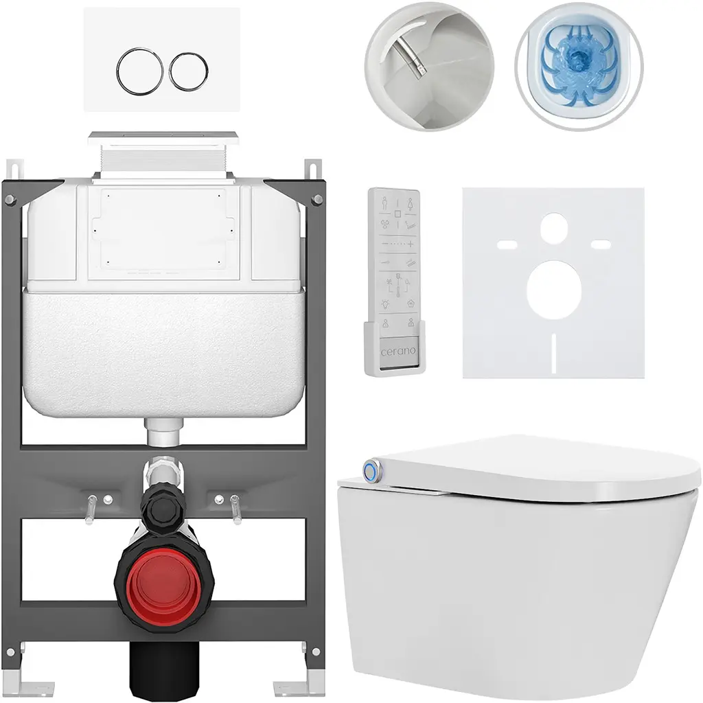 Závěsné WC s bidetem Basic/Cronus Premium - bílá lesklá - WC tlačítko Dualo/Bílá - ovládání shora - předstěnová instalace - 59,3x38,4 cm