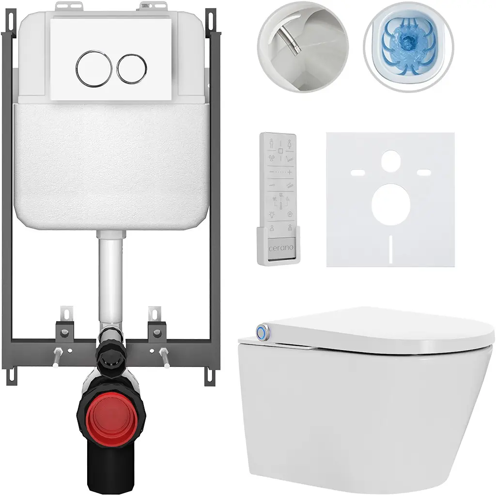 Závěsné WC s bidetem Basic/Cronus Premium - bílá lesklá - WC tlačítko Dualo/Bílá - pro zazdění - 59,3x38,4 cm