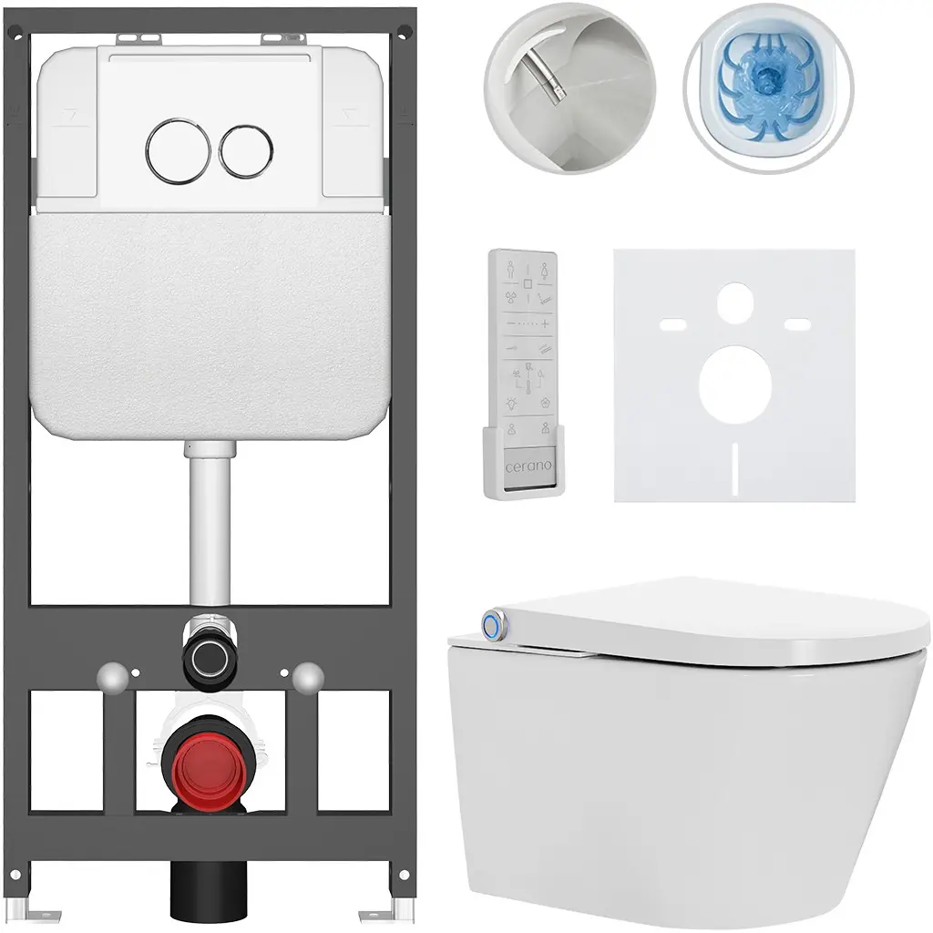 Závěsné WC s bidetem Basic/Cronus Premium - bílá lesklá - WC tlačítko Dualo/Bílá - závěsné - předstěnová instalace - 59,3x38,4 cm