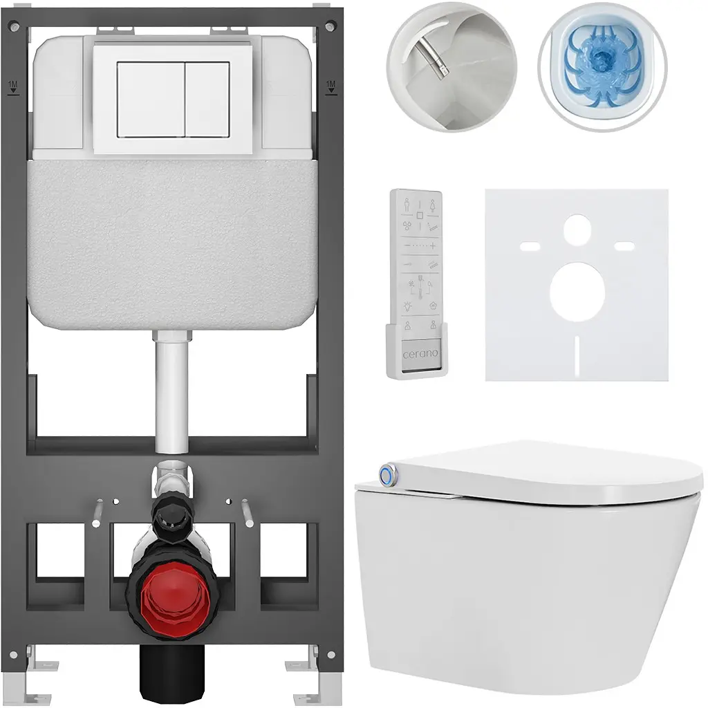 Závěsné WC s bidetem Basic/Cronus Premium - bílá lesklá - WC tlačítko Maxio/Bílá - volně stojící - předstěnová instalace - 59,3x38,4 cm