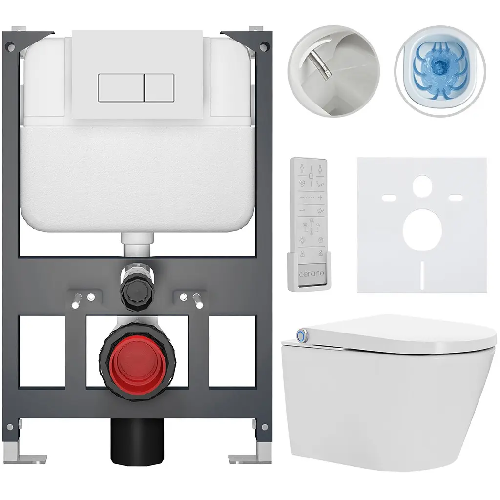 Závěsné WC s bidetem Basic/Cronus Premium - bílá lesklá - WC tlačítko Modulo/Bílá - závěsné - nízký modul - předstěnová instalace - 59,3x38,4 cm