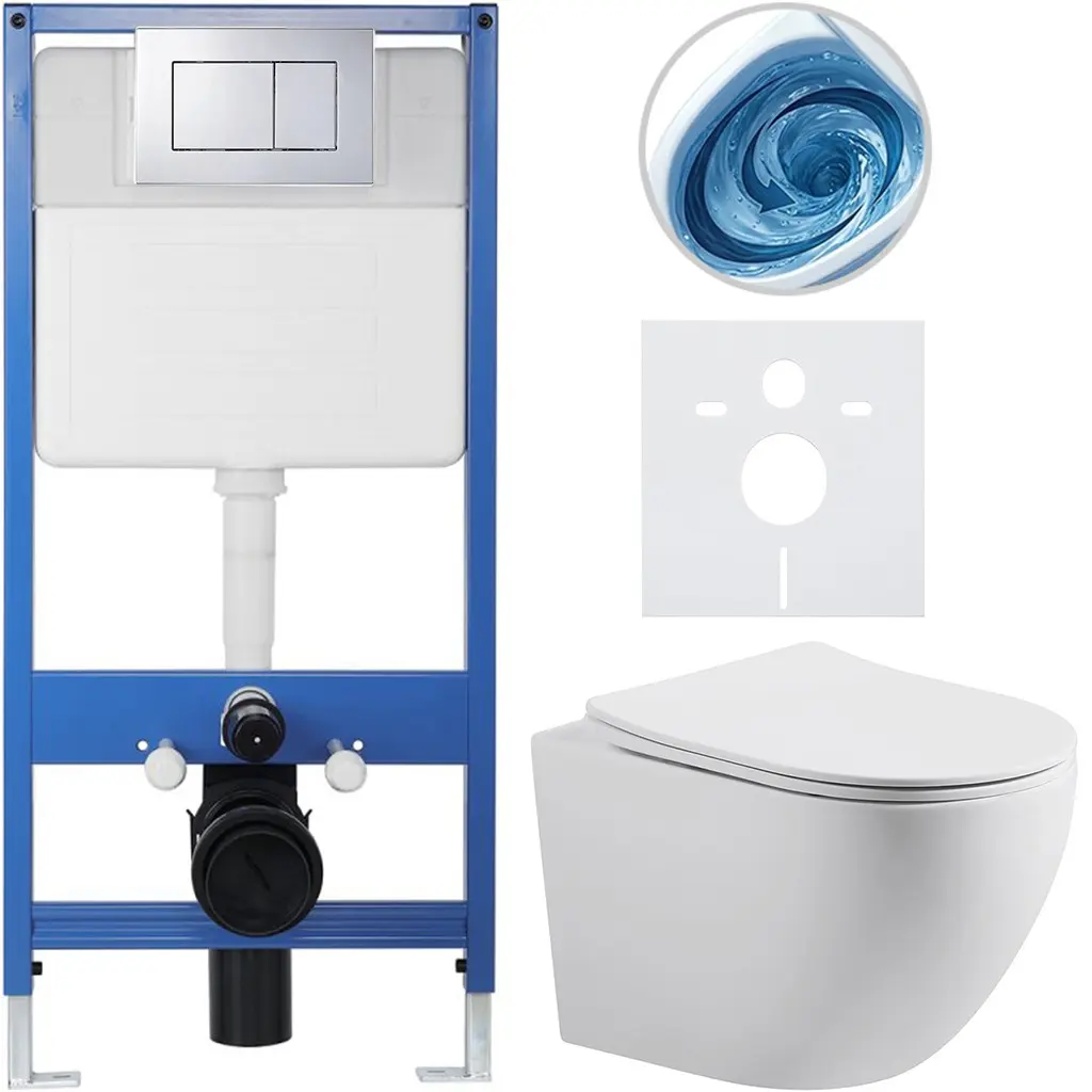 Kompletní WC set Profi/Cesso - bílá matná - WC tlačítko Classic/Chrom - předstěnová instalace - 49x36 cm - 8050BD95