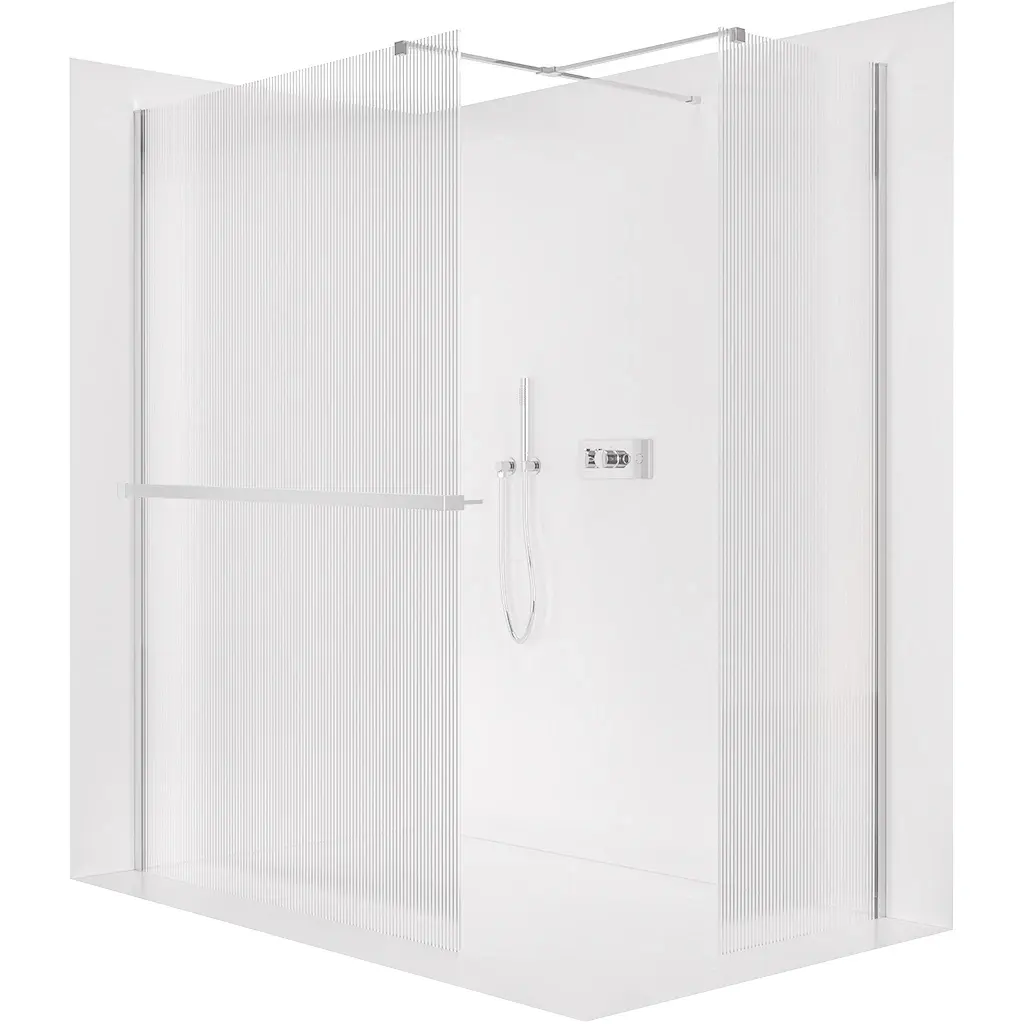CERANO Sprchová zástěna Walk-in Onyx T L/P 8 mm hranatá vzpěra + polička/držák na ručníky chrom, rýhované sklo 160x90x200 CER-8050BD4405