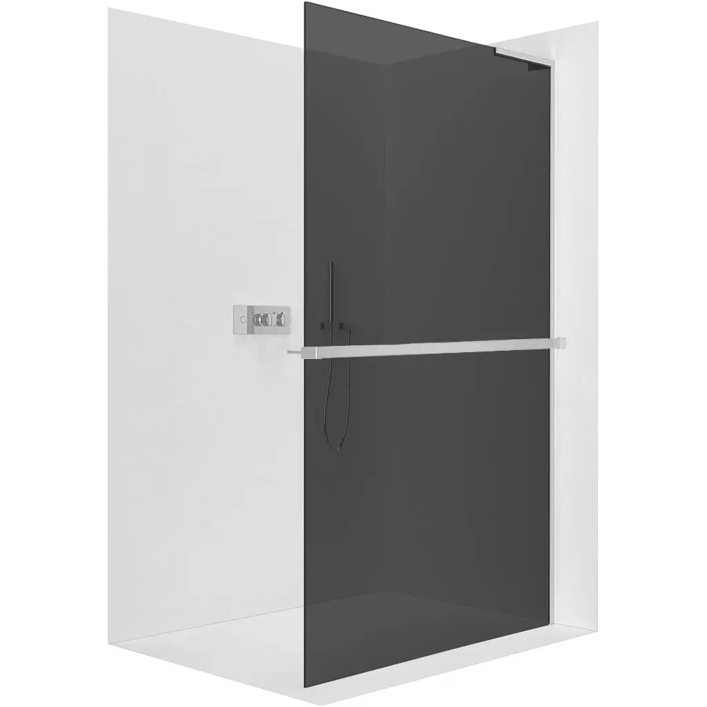 CERANO Sprchová zástěna Walk-in Onyx L-pravá vzpěra 10 mm + polička/držák na ručníky chrom, grafitové sklo 90x200  CER-8050BD76687