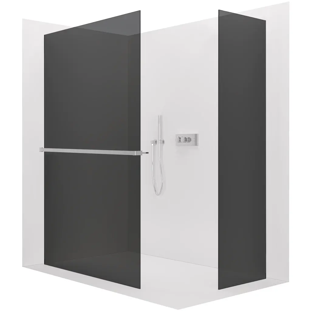 CERANO Sprchová zástěna Walk-in Crystal T L/P 10 mm bezvzpěrový systém + polička/držák na ručníky chrom, grafitové sklo 150x90x200  CER-8050BD82151