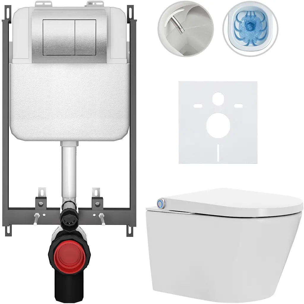 Závěsné WC s bidetem Basic/Cronus Standard - bílá lesklá - WC tlačítko Maxio/Stříbrná - pro zazdění - 59,3x38,4 cm