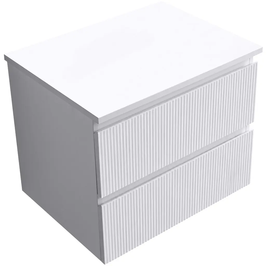 CERANO Koupelnová skříňka Carole bílá matná rýhovaná + deska pod umyvadlo Navira Slim 18 mm 60x49,8x46  CER-013460
