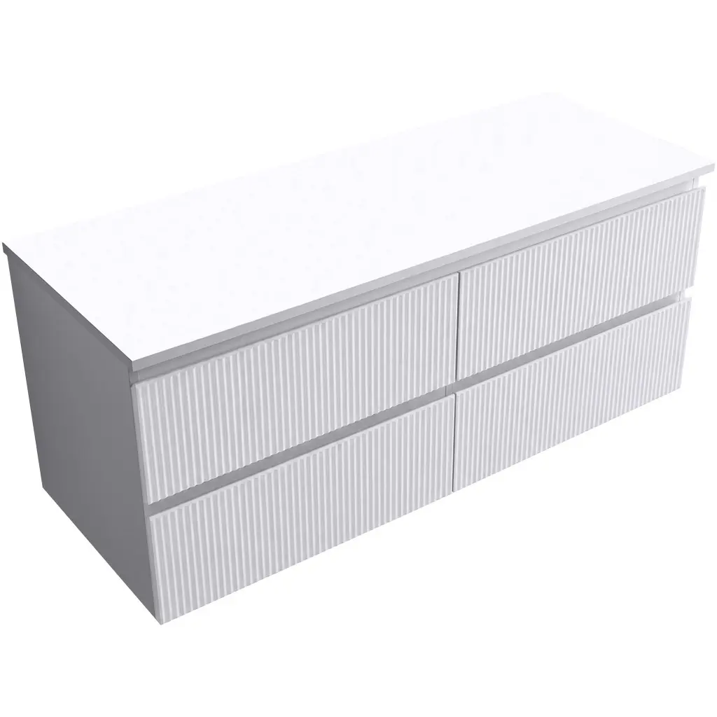 CERANO Koupelnová skříňka Carole bílá matná rýhovaná + deska pod umyvadlo Navira Slim 18 mm 120x49,8x46  CER-152774