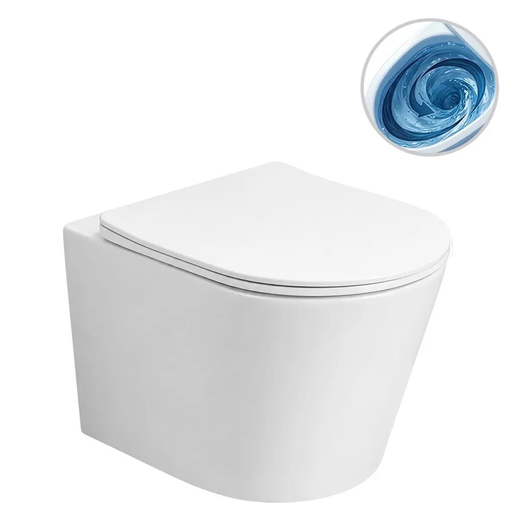 WC závěsné Hugo, Vortex - vírové splachování + Slim/SoftClose sedátko - bílá lesklá - 53x36 cm