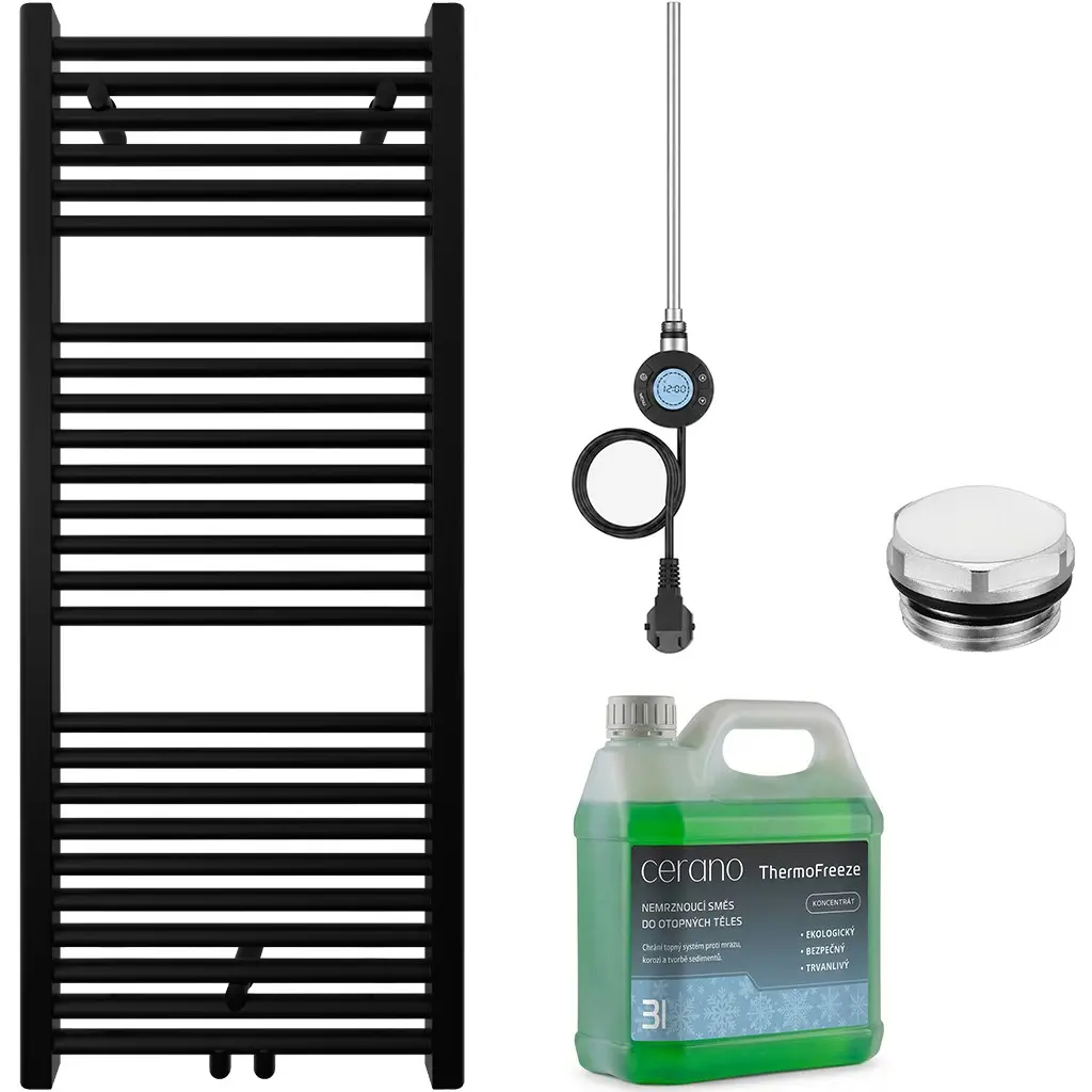 CERANO Koupelnový elektrický radiátorový set Lincoln WIFI 300W černá matná 1200x500 mm CER-680541