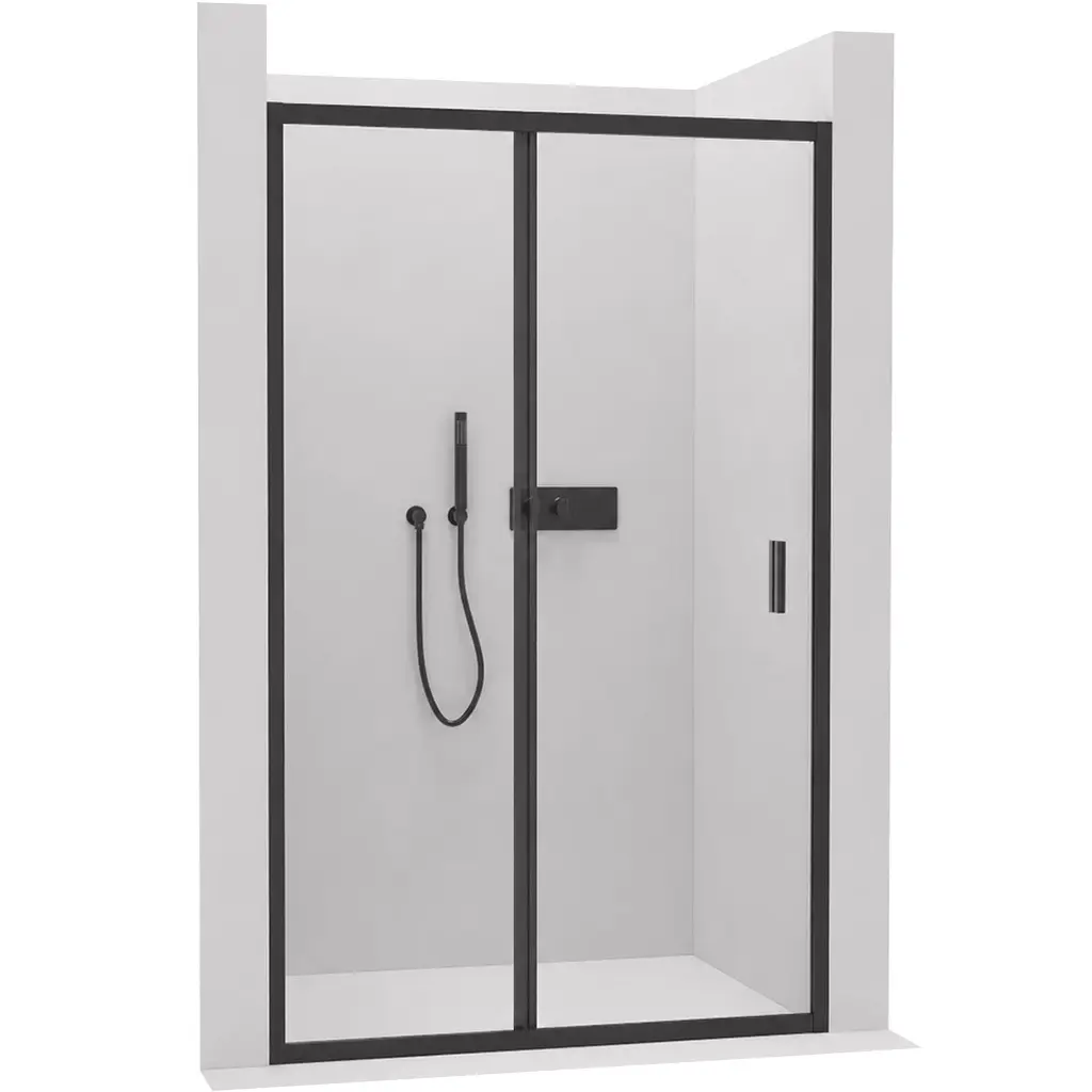 CERANO Sprchové posuvné dveře Varone LINE L/P 6 mm černá matná, transparentní sklo 150x195 CER-8050BD7555