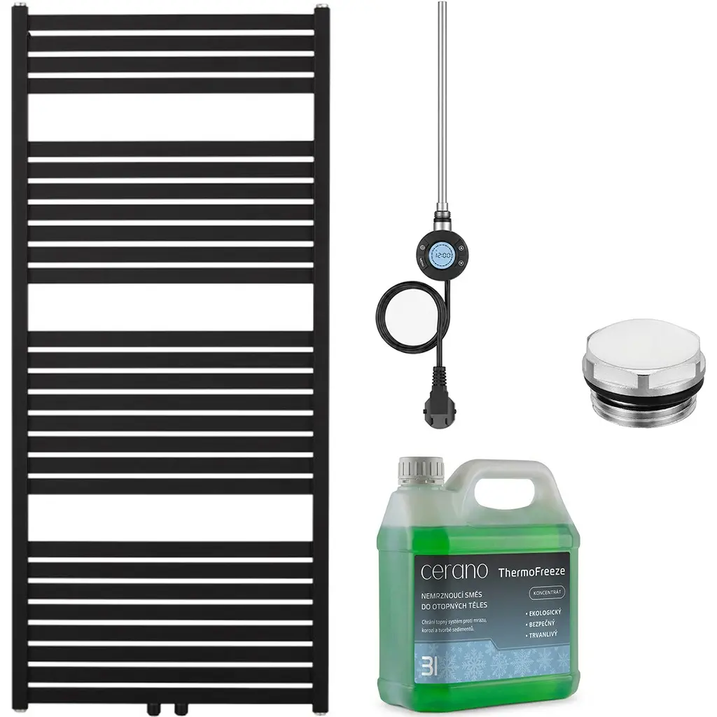 CERANO Koupelnový elektrický radiátorový set Vincenzo WIFI 600W černá matná 1340x600 mm CER-978865
