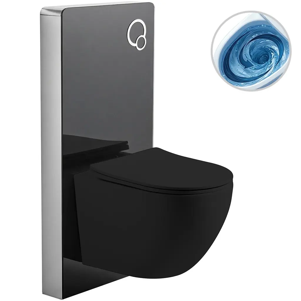 Kompletní WC set Modul/Cesso - černá matná - integrované WC tlačítko - pneumatický modul - 49x36 cm - 979847