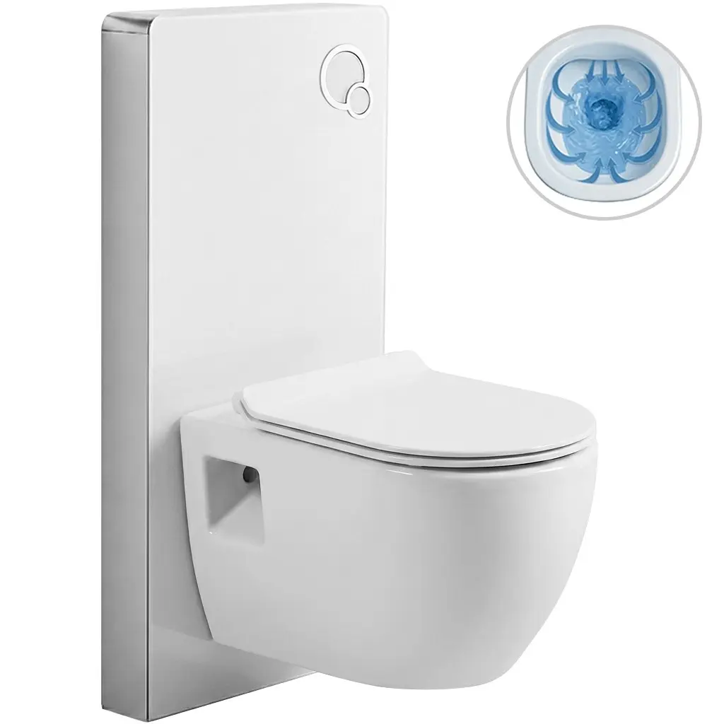 Kompletní WC set Modul/Dure - bílá lesklá - integrované WC tlačítko - pneumatický modul - 51x35 cm
