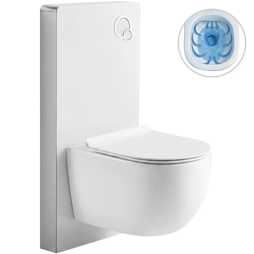 CERANO Kompletní WC set Modul/Felci bílá lesklá integrované WC tlačítko pneumatický modul 53x37  CER-979849