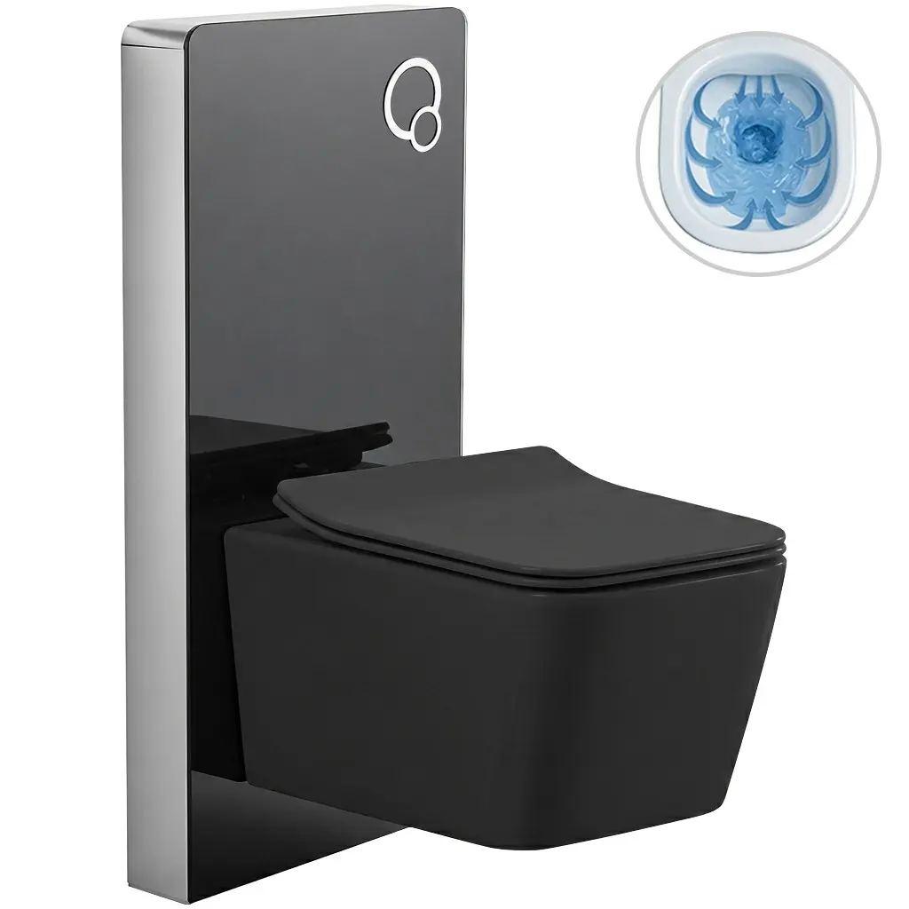 Kompletní WC set Modul/Forte - černá matná - integrované WC tlačítko - pneumatický modul - 51x36 cm