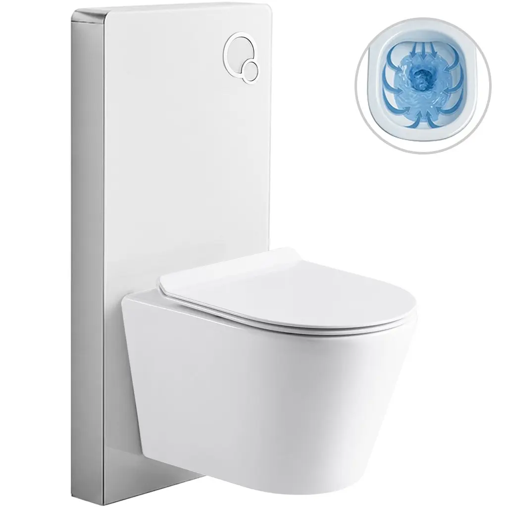 Kompletní WC set Modul/Carlito - bílá lesklá - integrované WC tlačítko - pneumatický modul - 48,5x36,5 cm