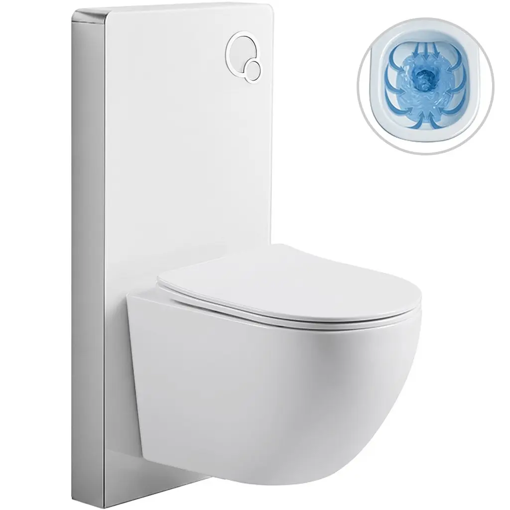 CERANO Kompletní WC set Modul/Cesso bílá lesklá integrované WC tlačítko pneumatický modul 49x36  CER-979853