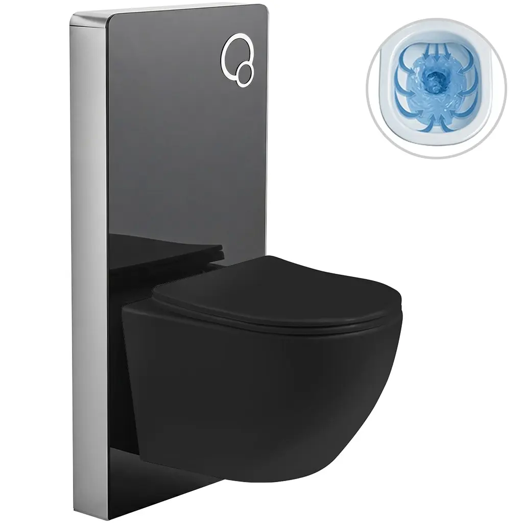 CERANO Kompletní WC set Modul/Cesso černá lesklá integrované WC tlačítko pneumatický modul 49x36  CER-979855