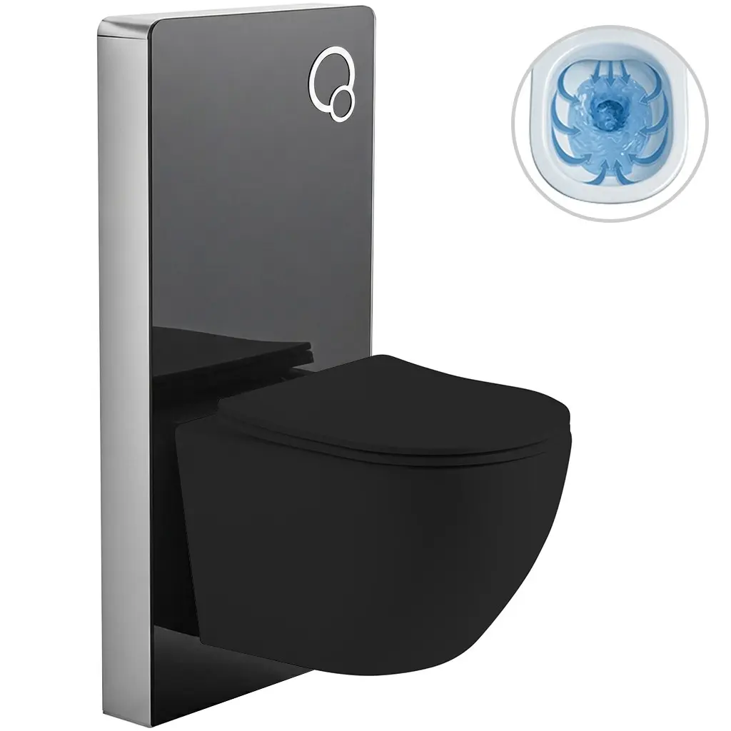 Kompletní WC set Modul/Cesso - černá matná - integrované WC tlačítko - pneumatický modul - 49x36 cm - 979856