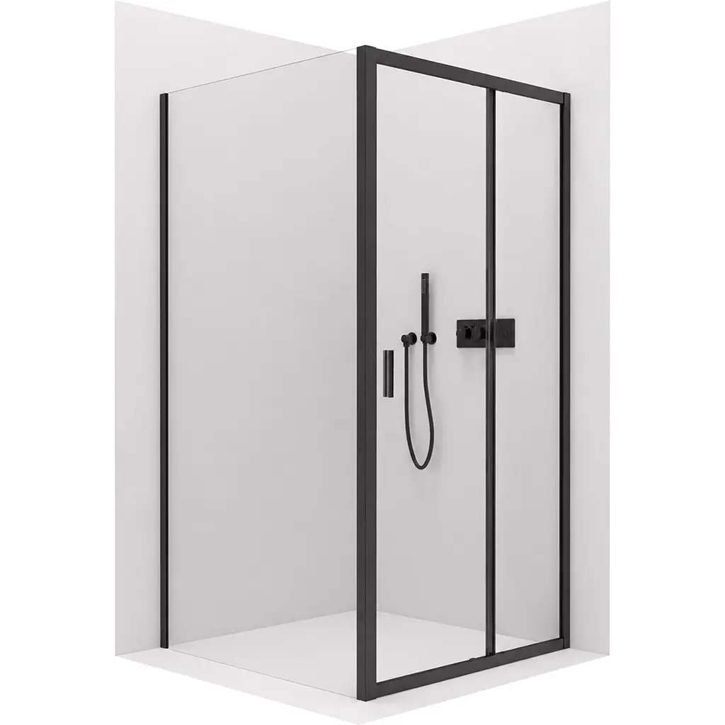 CERANO Sprchový kout Varone LINE L/P 6 mm černá matná, transparentní sklo 140x100x195 posuvný CER-DY505B-90-200