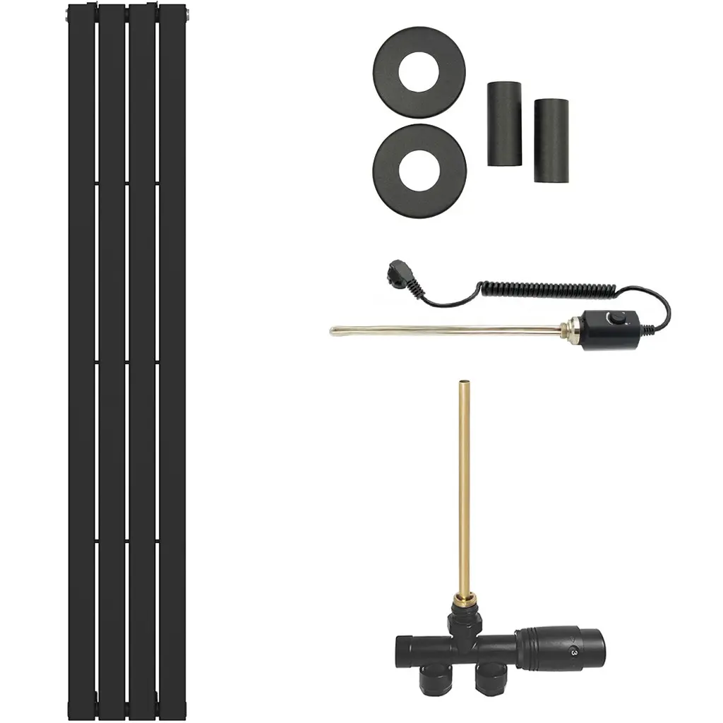 Koupelnový radiátorový set Arlen - kombinované vytápění, termo tyč - boční jednobodové připojení - 300W - černá matná - 1800x300 mm