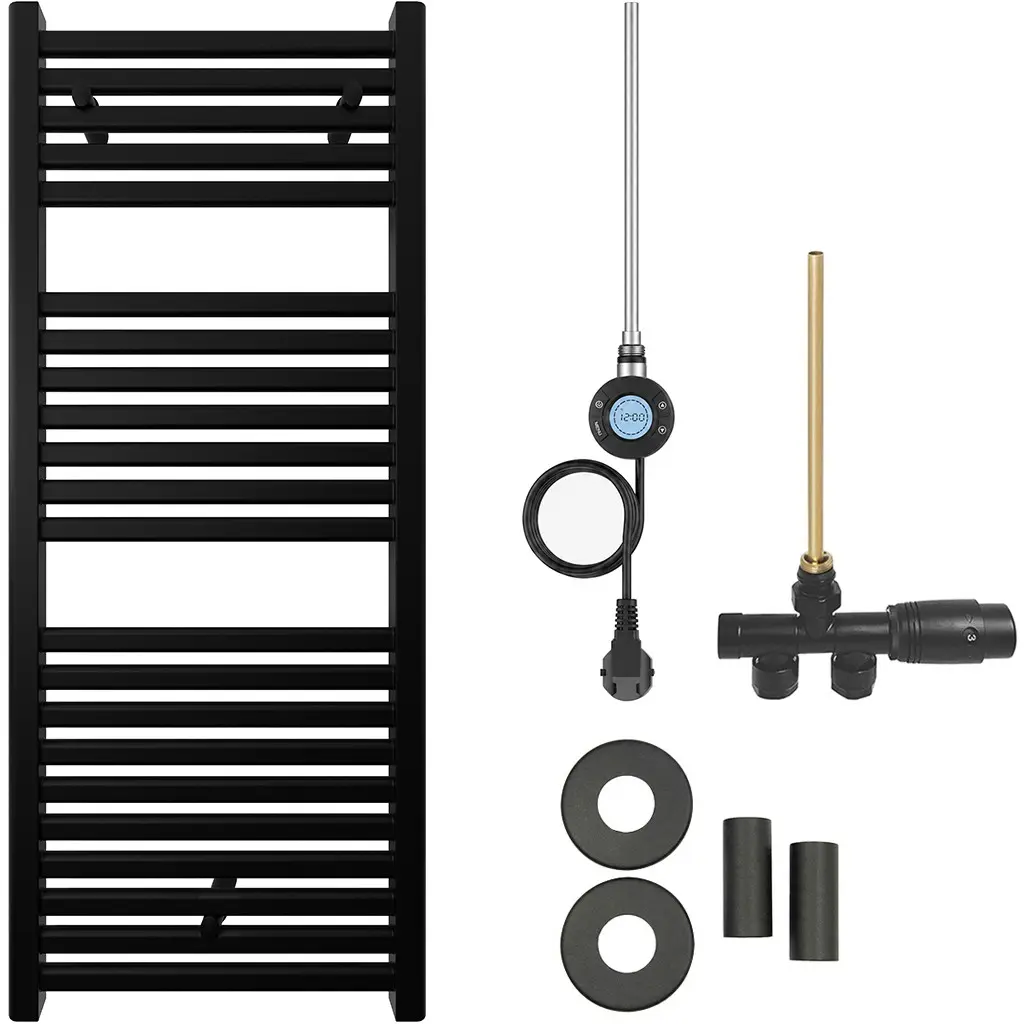 CERANO Koupelnový radiátorový set Donovan kombinované vytápění, wifi tyč boční jednobodové připojení 300W černá matná 1200x500 mm CER-532441