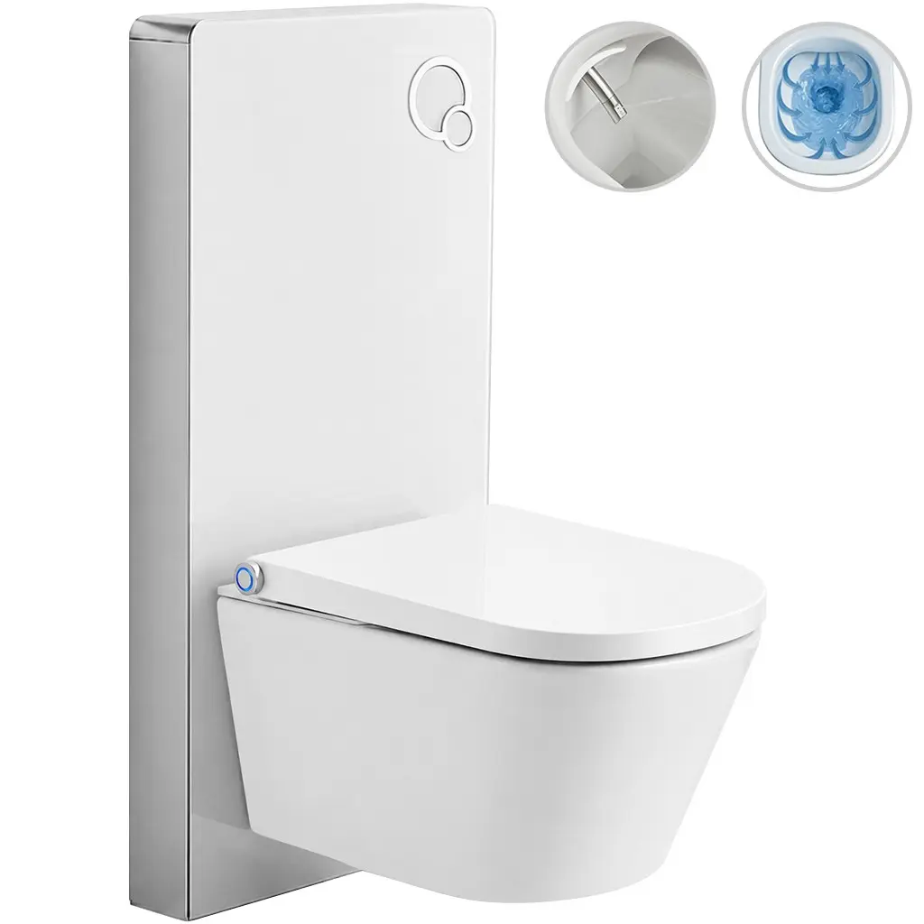 CERANO Závěsné WC s bidetem Modul/Cronus Standard bílá lesklá / bílá matná integrované WC tlačítko pneumatický modul 59,3x38,4  CER-591964