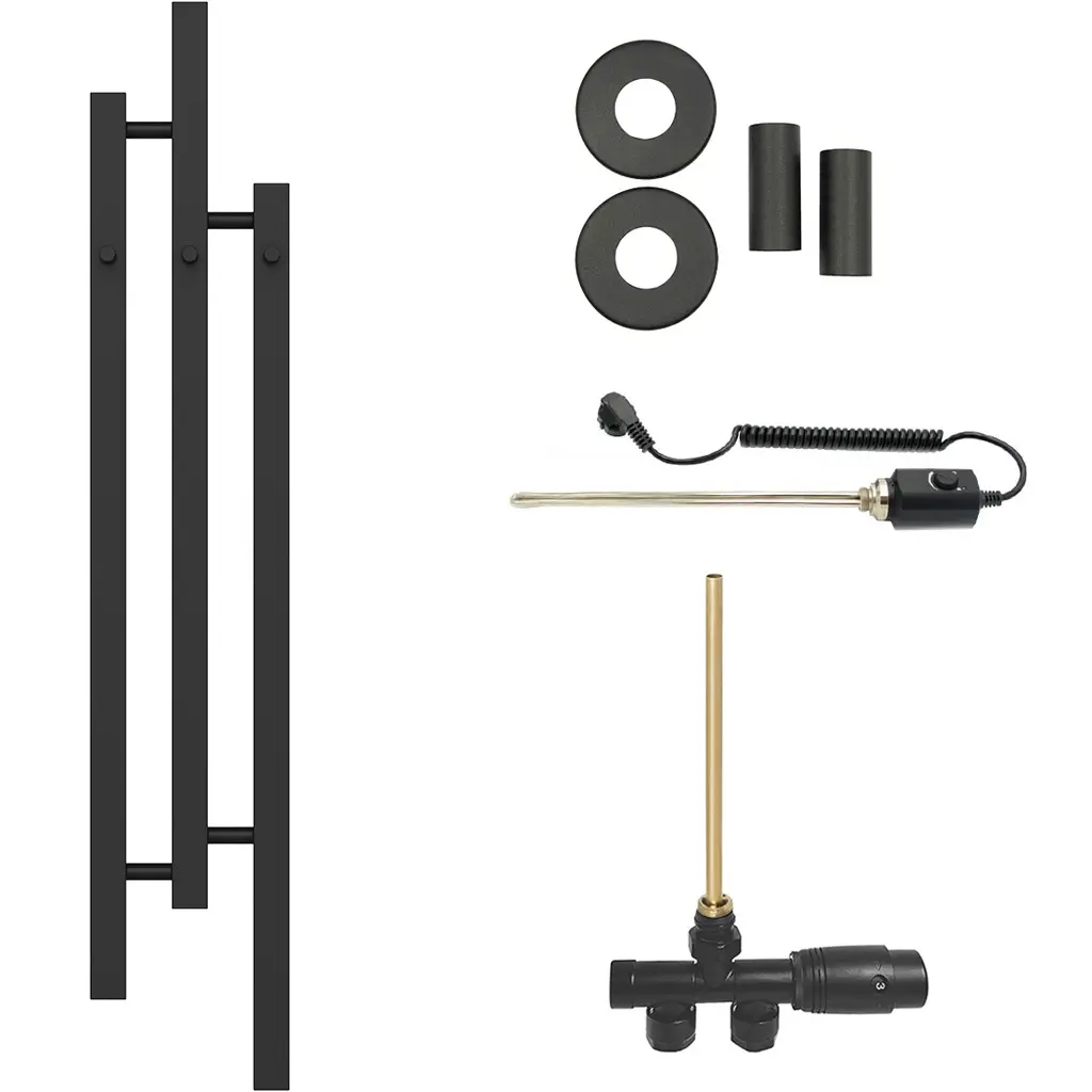 Koupelnový radiátorový set Fabiano - kombinované vytápění, termo tyč - boční jednobodové připojení - 300W - černá matná - 1200x220 mm