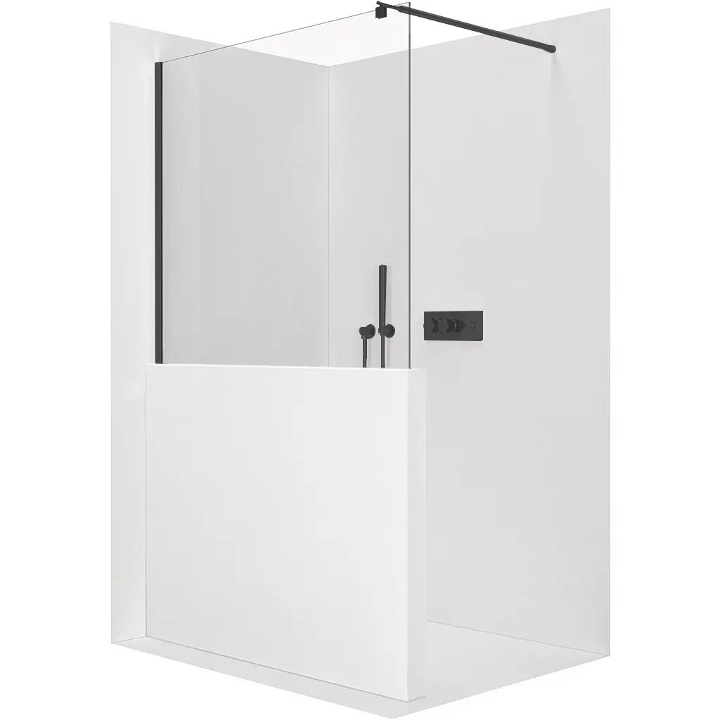 CERANO Sprchová zástěna Walk-in Onyx Half Round L/P 8 mm kulatá vzpěra černá matná, transparentní sklo 100x100 CER-681583